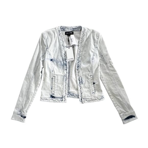 Retrofete NWT Mabel Cloud Blue Denim Padded Shoulder Jean Jacket XS NEW $425 - Picture 4 of 6